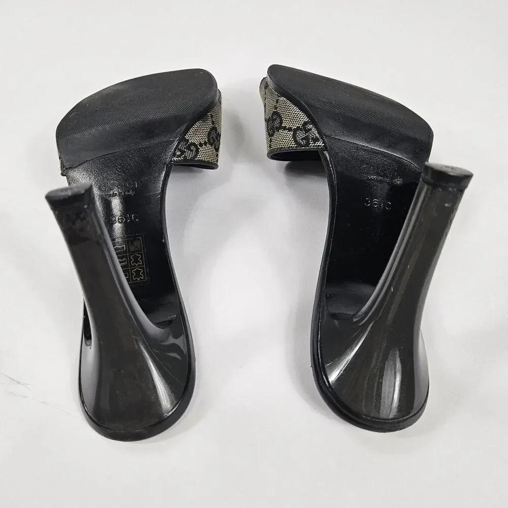 Y2k Gucci by Tom Ford Monogram Mules Pumps Gray Vintage - Size 36.5 EU